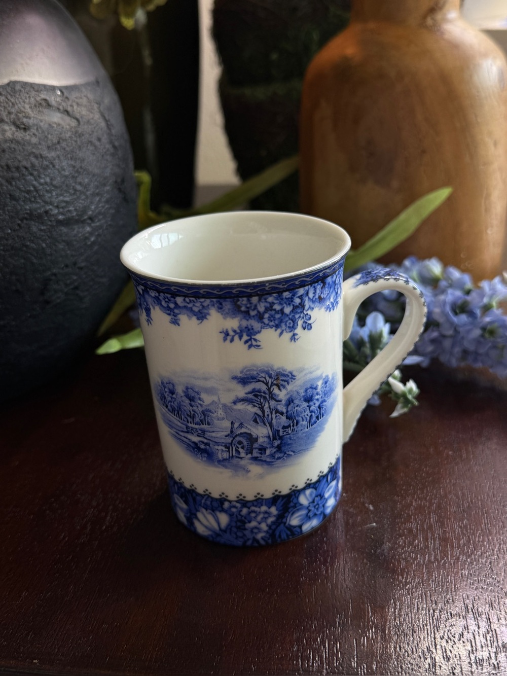 Vintage Blue and White Scenic Transferware Mug